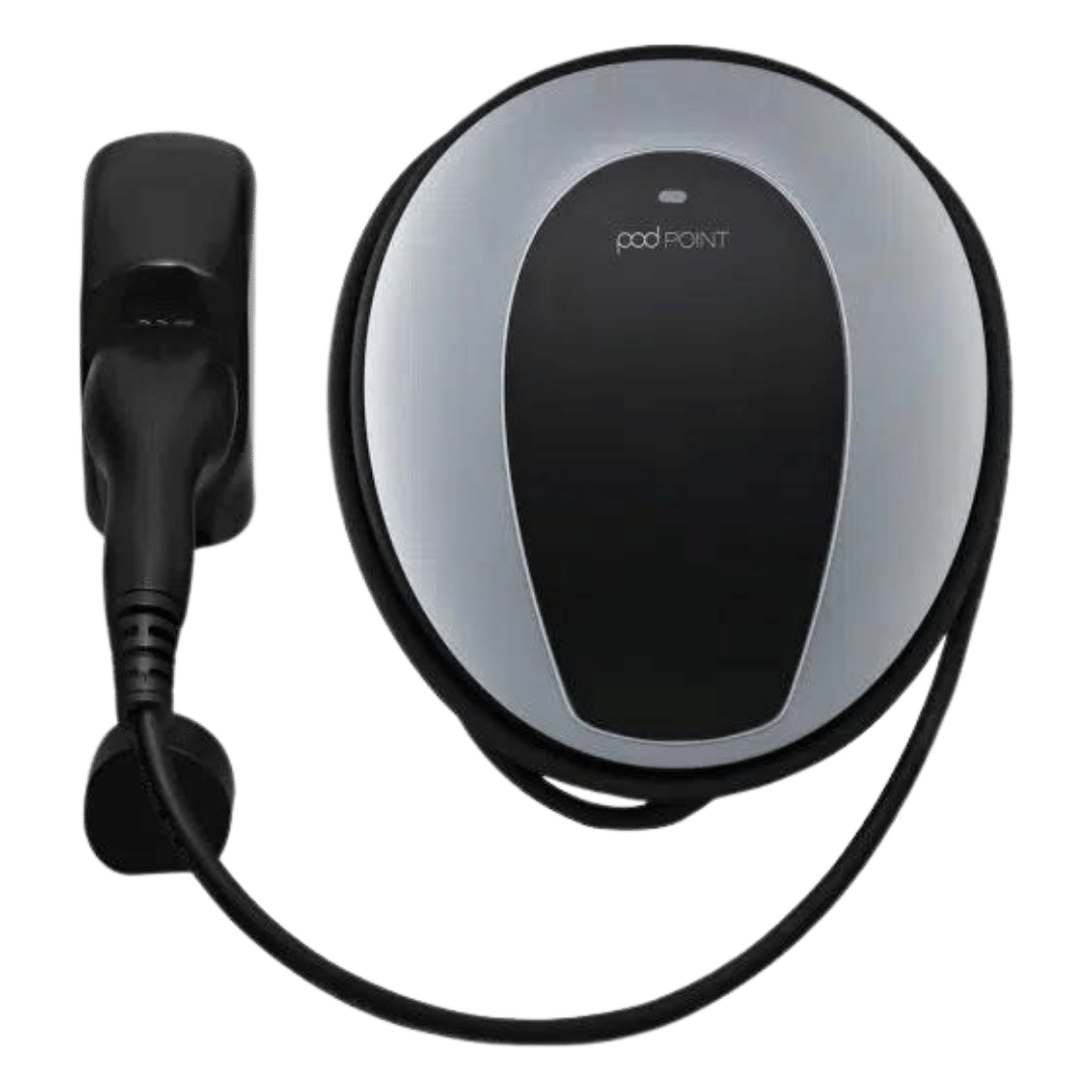 podpoint Tethered ev charger with plain background