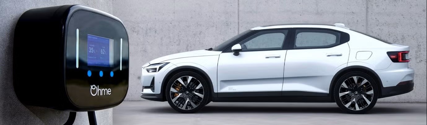 ohme home pro ev charging plugged into polestar