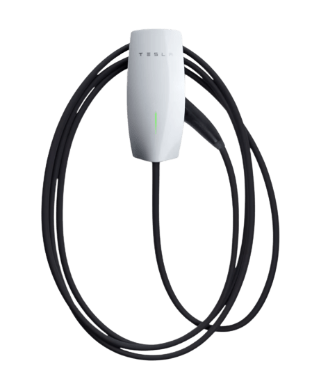 tesla ev charger front view with cable